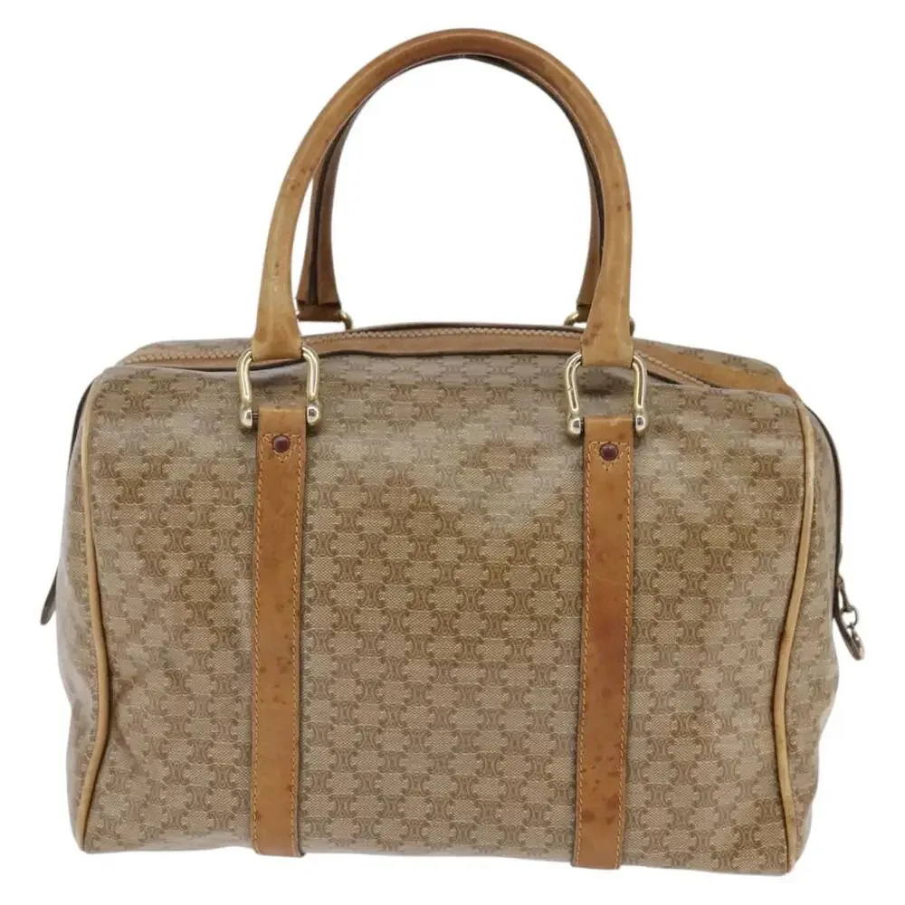 CELINE Macadam Canvas Boston Bag Pvc Beige Gold